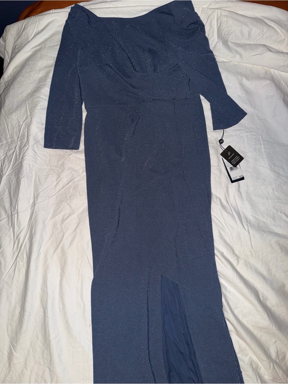 Adrianna Papell Navy Metallic V-Neck Long Sleeve Maxi Dress - Picture 9 of 11